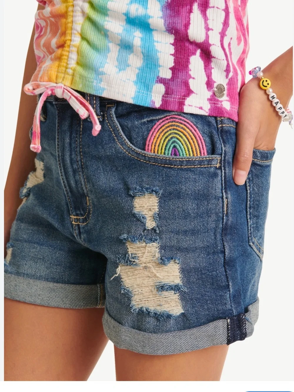 Justice Girls Blue Denim Shorts with Embroidered Logo size 8